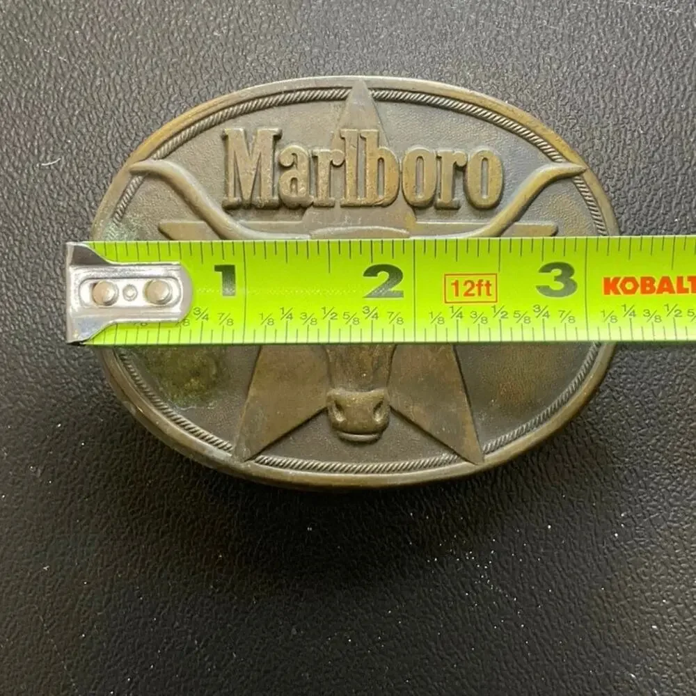 Vintage Marlboro Brass Belt Buckle Cowboy Longhorn Western 1987 Philip Morris